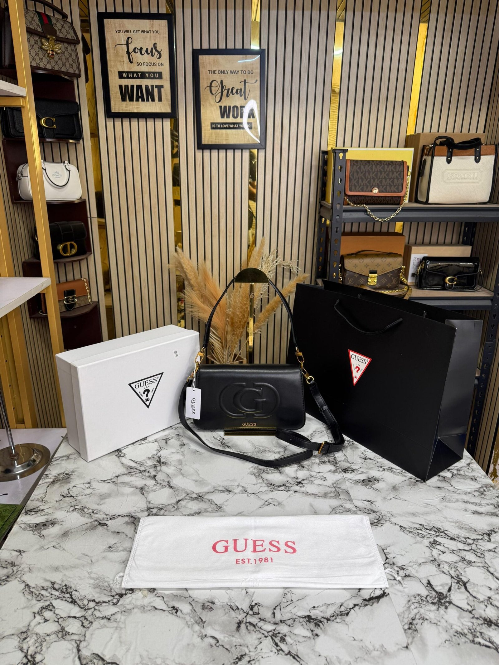 GUESS WOMENS ECO MIETTA FLAP SHOULDER PREMIUM BAG WITH OG BOX AND CARRY BAG ????????