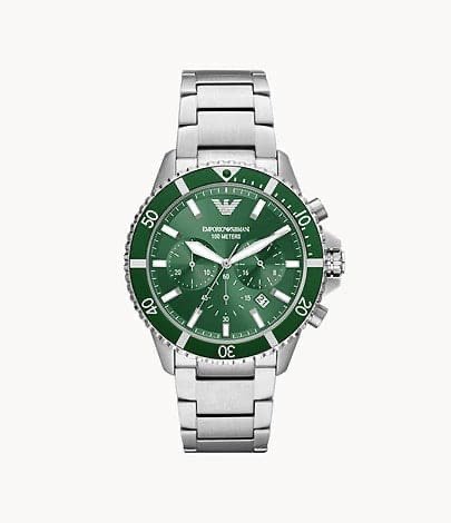 Emporio Armani AR70010 Silver Green β Quartz Chronograph Watch
